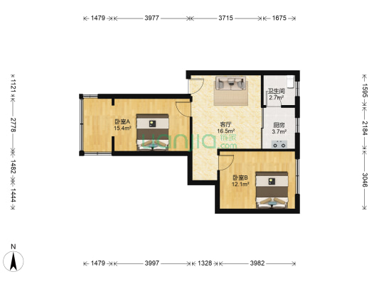 中山小区 2室1厅1卫 65平方