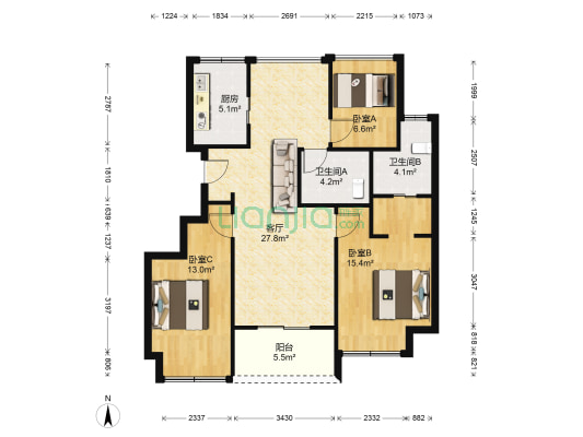 钱江彩虹府 3室1厅2卫 84平方