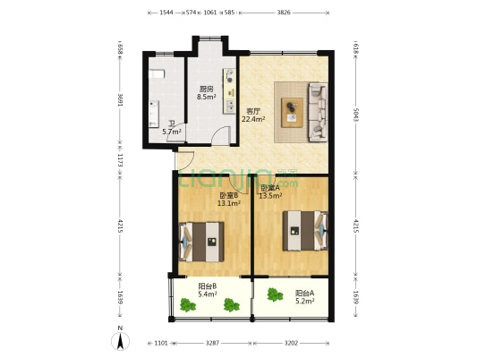 供电公司退休职工宿舍 2室1厅1卫 82平方