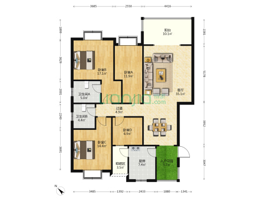 宗申流溪别院四期 4室1厅2卫 138平方