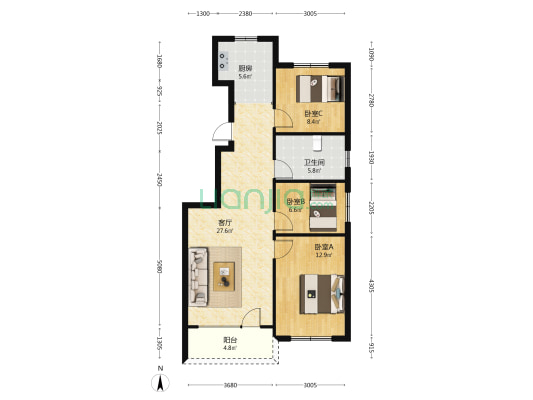 瀚星状元府邸 3室1厅1卫 100平方