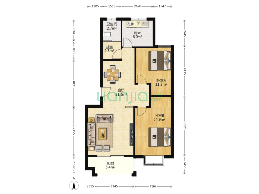 四方幸福里 2室1厅1卫 94平方