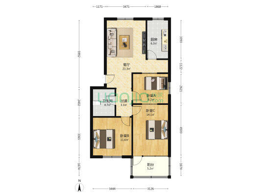 淄博日报社宿舍 3室1厅1卫 89平方
