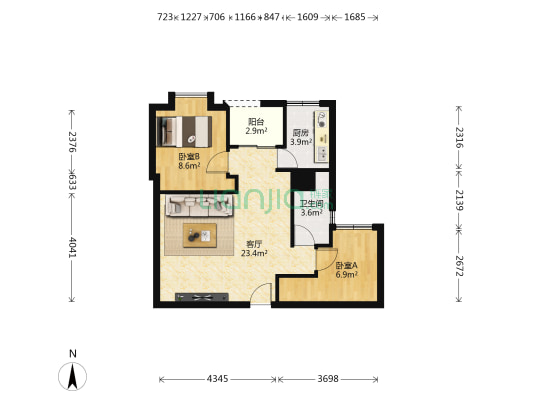 御江苑 2室1厅1卫 70平方