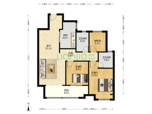 融创·都会星宸 2室1厅2卫 110平方