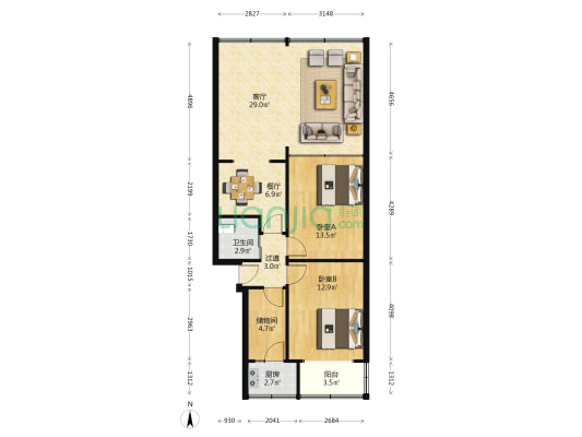 渝州路88号 2室2厅1卫 92平方
