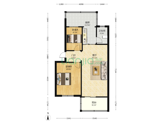 朝阳路2号院 2室1厅1卫 74平方