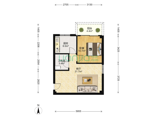 莱茵花苑 1室1厅1卫 58平方