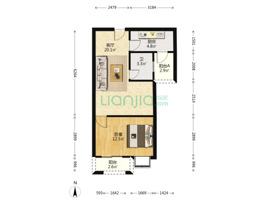 淝南家园北区 1室1厅1卫 60平方
