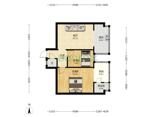 东风东路143号 2室1厅2卫 50平方