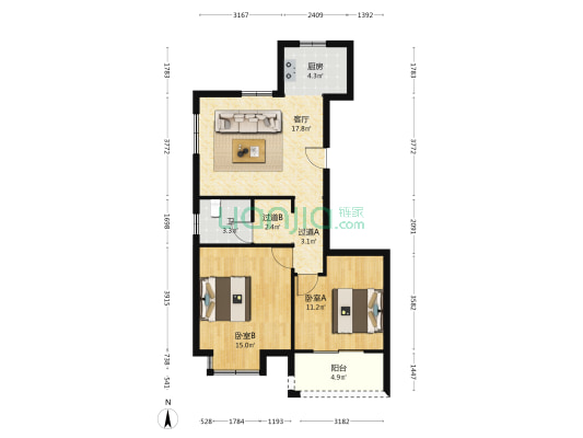 新桥嘉苑 2室1厅1卫 89平方