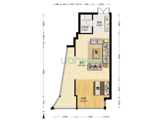 海尔青啤联合广场 1室1厅1卫 80平方