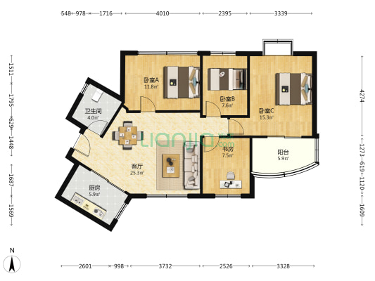 温大教师公寓 4室1厅1卫 112平方