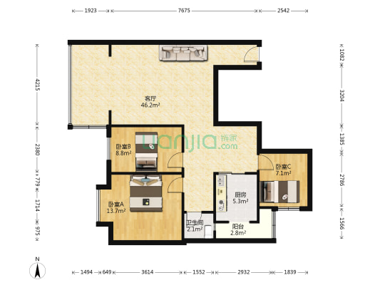 苏码头馨苑 3室1厅1卫 100平方