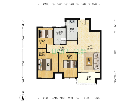 金科集美公馆 3室1厅1卫 89平方