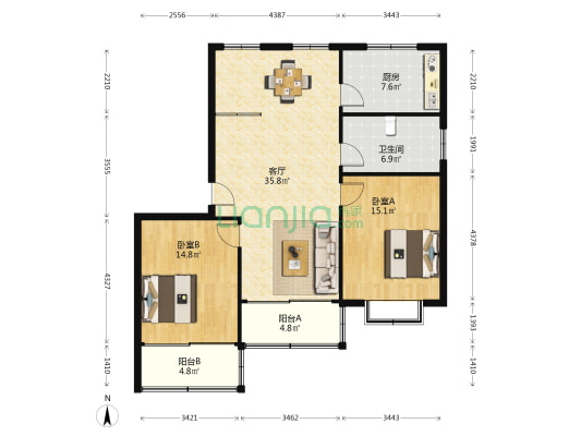 滨河街 2室1厅1卫 111平方