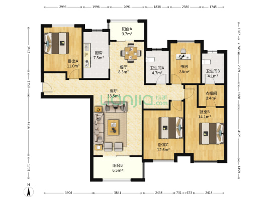 华润中央公园三期(浩翔路505弄) 4室2厅2卫 148平方