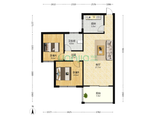 佰仕达花园 2室1厅1卫 86平方
