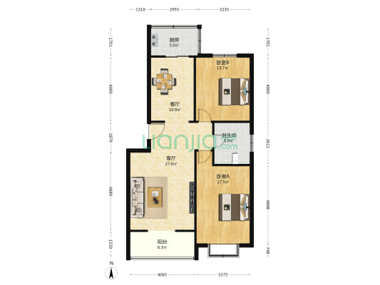 汉华世家 2室2厅1卫 109平方