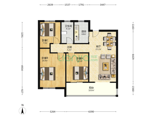 国投凤凰汇聚龙府 3室1厅1卫 104平方
