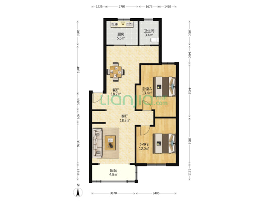 南国龙苑东区 2室2厅1卫 93平方