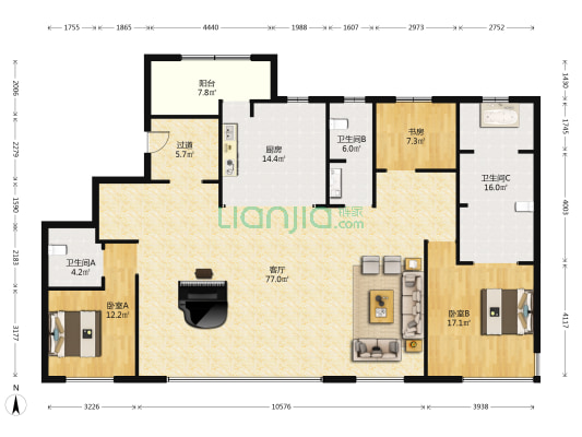 阳光城和平101 3室1厅3卫 260平方