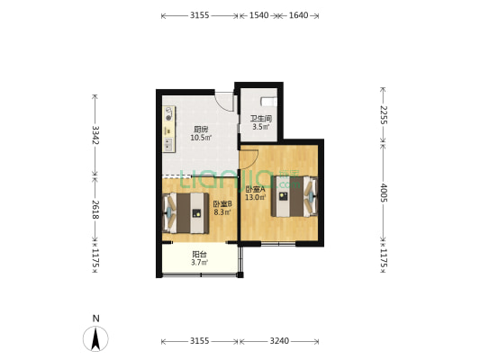 沽一小区 2室0厅1卫 47平方