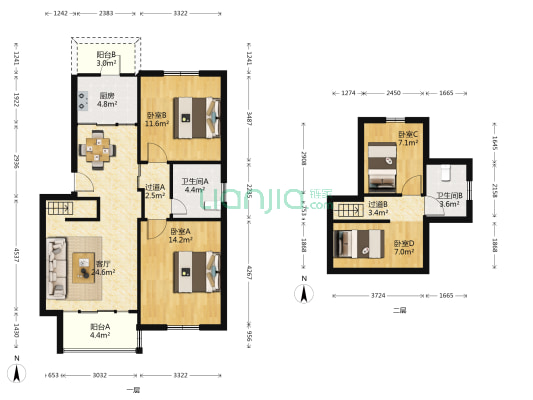 书香苑 4室1厅2卫 117平方