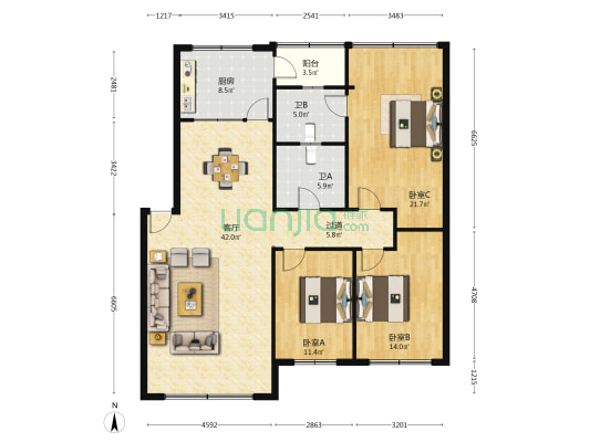 旌阳区委机关宿舍 3室1厅2卫 137平方