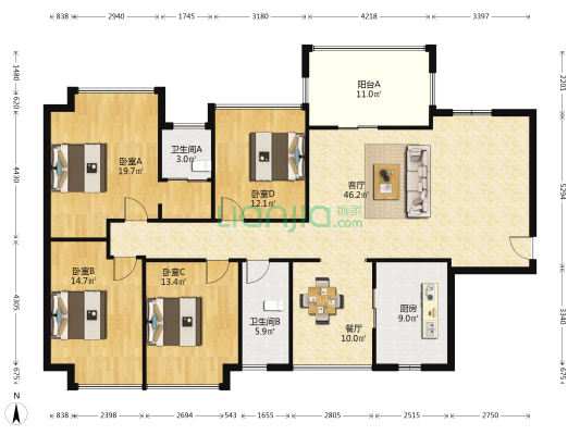 鼎峰尚境二期 4室2厅2卫 160平方
