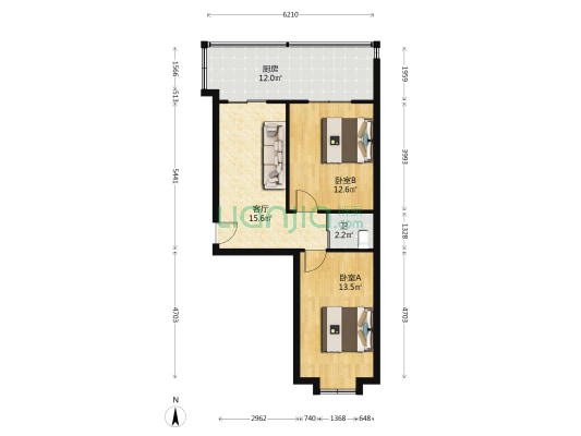 远达二煤气宿舍 2室1厅1卫 65平方