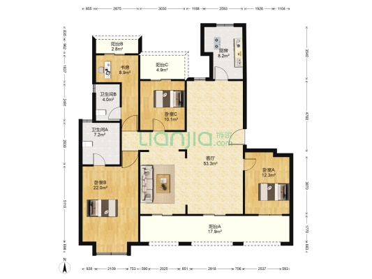 朝阳河花苑一二期 4室1厅2卫 244平方