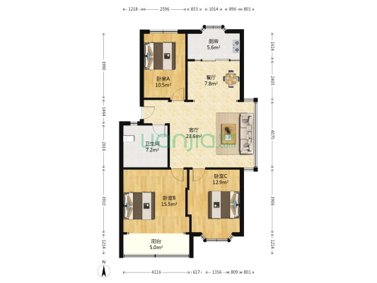 绮丽苑 3室2厅1卫 103平方