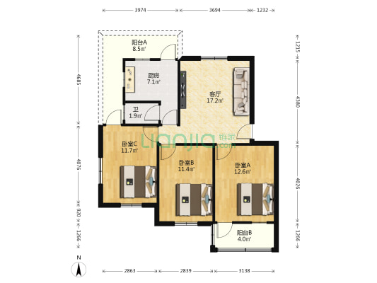 福禄路 3室1厅1卫 84平方