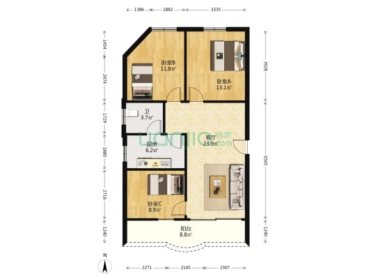 百花苑 3室1厅1卫 96平方