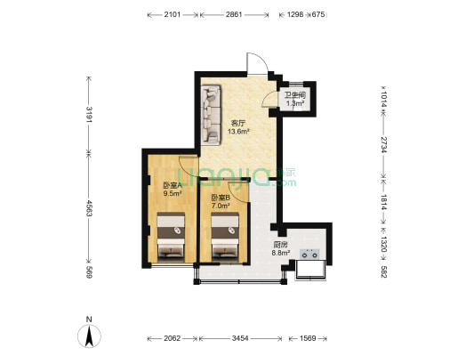 广场南巷4号 2室1厅1卫 40平方