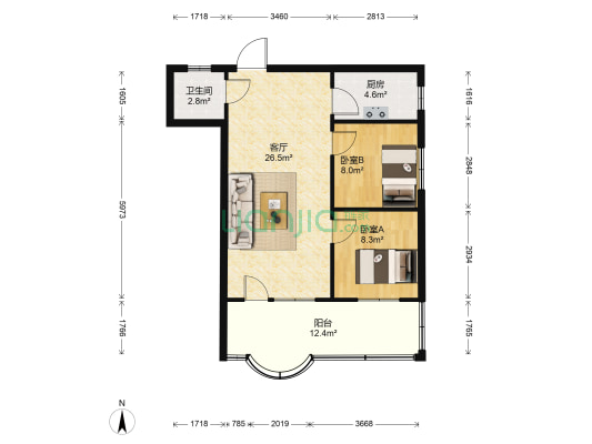 解放路88号 2室1厅1卫 79平方
