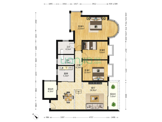 电器研究所 3室2厅2卫 129平方