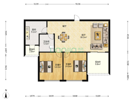 凤凰家园鸣凰苑 2室1厅1卫 114平方