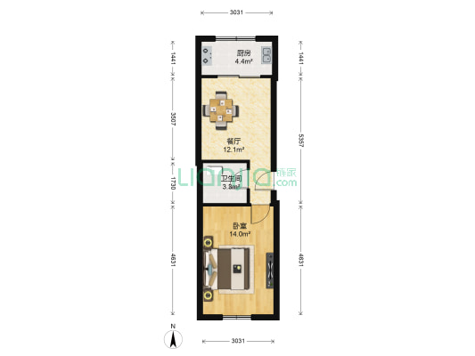幸福小区(沙河口) 1室1厅1卫 43平方