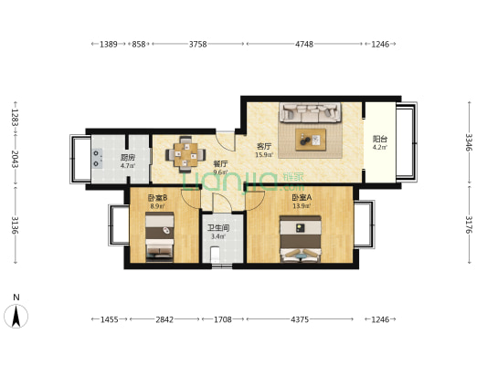 就业局家属院 2室2厅1卫 68平方
