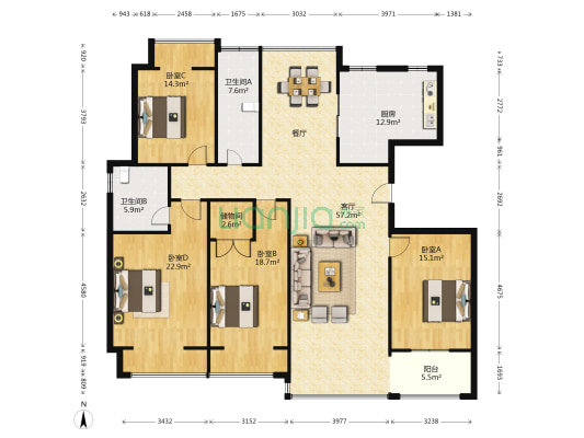 汇仙湖金水湾4区 4室1厅2卫 172平方