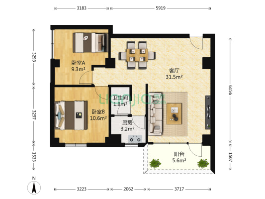景云居 2室1厅1卫 74平方