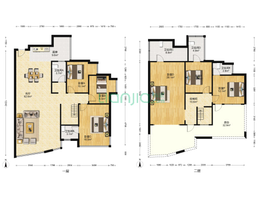 荣和山水美地4组团微笑湾 6室1厅5卫 204平方