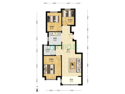 佳兆业悦峰群贤苑 3室1厅1卫 89平方