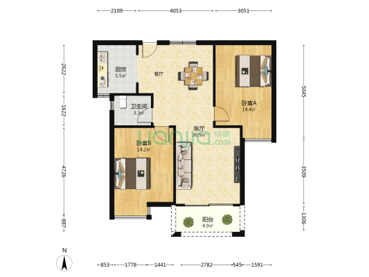 湾里区云溪谷小区 2室1厅1卫 90平方