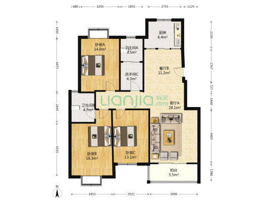 君临上城 3室2厅3卫 130平方
