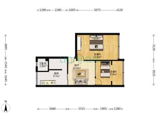 一环路西三段23号 2室1厅1卫 55平方