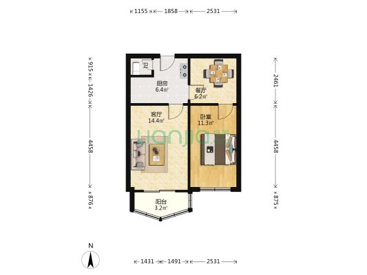 文化路21号 1室2厅1卫 56平方