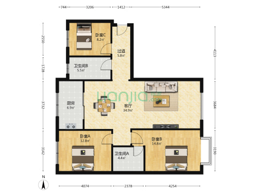 津华格林兰 3室1厅2卫 135平方